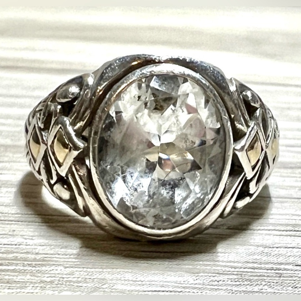 Designer Signed Robert Manse Sterling Silver & 14K Gold Prasiolite Ring, Size 8 - Picture 2 of 10